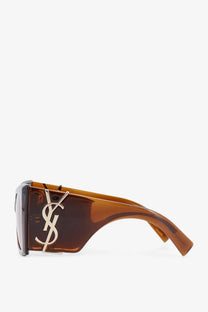 Saint Laurent women’s blaze crystal acetate sunglasses brown with brown tortoiseshell frame and silver YSL logo