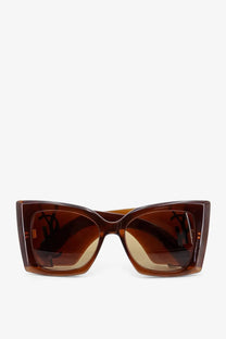 Saint Laurent women’s blaze crystal acetate sunglasses in brown with rectangular tortoiseshell frames and gradient lenses