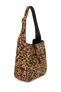 Saint Laurent women’s borsa le à pattern leopard-print suede shoulder bag with black leather strap and gold-tone hardware