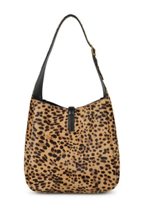 Saint Laurent women’s borsa le à leopard print suede shoulder bag with black leather straps and buckle closure