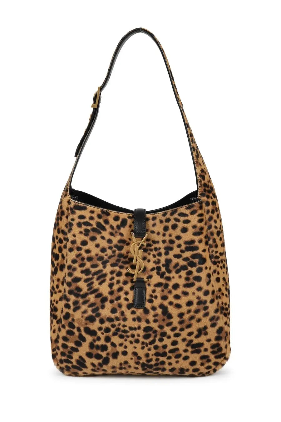 Saint Laurent women’s borsa le à pattern tan and black leopard print shoulder bag with gold-tone ysl logo clasp