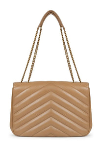 Saint Laurent women’s borsa loulou large beige tan quilted leather handbag with gold-tone chain straps