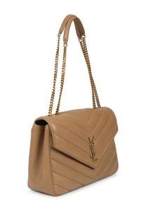 Saint Laurent women’s borsa loulou large beige tan quilted leather handbag with gold-tone chain strap and ysl logo
