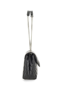 Saint Laurent women’s borsa loulou small black quilted leather handbag with silver chain strap