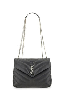 Saint Laurent women’s borsa loulou small black quilted leather handbag with silver-tone chain strap and logo clasp