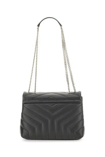 Saint Laurent women’s Borsa Loulou small black quilted leather handbag with silver chain strap