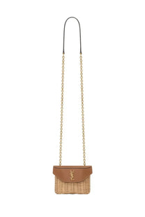 Saint Laurent women’s box june micro bag beige tan woven basket with leather flap gold ysl logo and chain strap