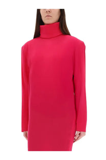 Saint Laurent women’s boxy dress in vibrant red long-sleeved turtleneck with sleek minimalist design