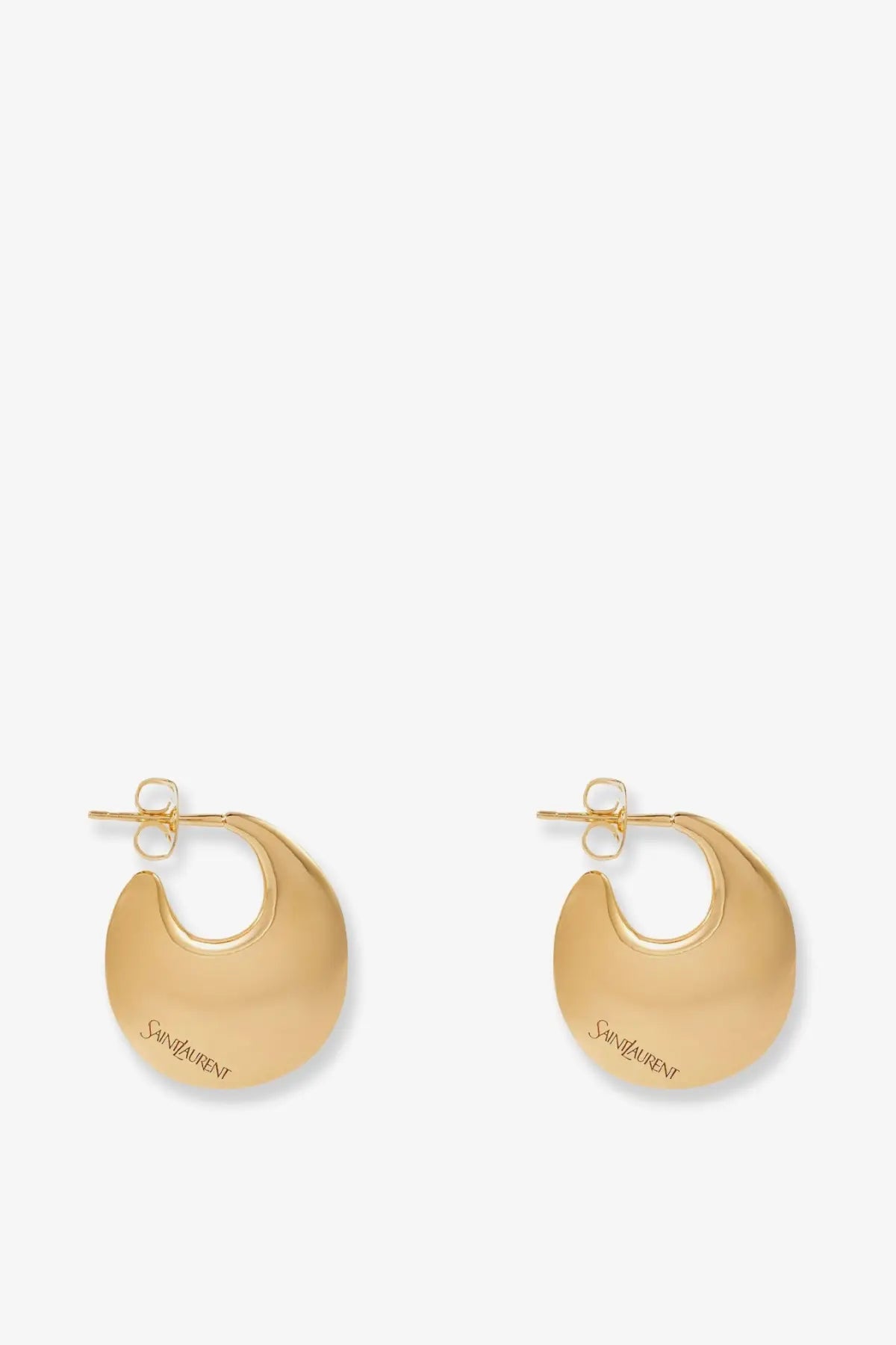 Saint Laurent women’s gold brass hoop earrings with smooth polished finish and saint laurent engraving