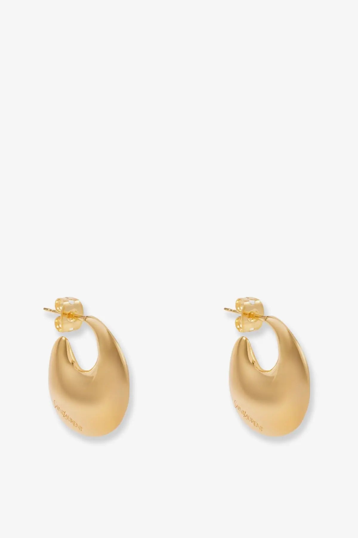 Saint Laurent women’s gold brass hoop earrings with a minimalist design and subtle inner branding engraving