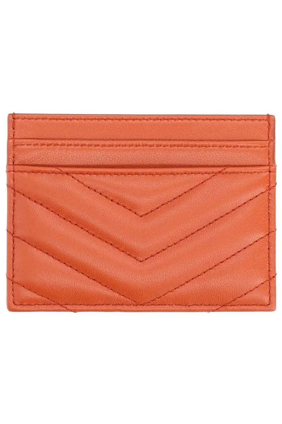 Saint Laurent women’s card holder cassandras red in sleek orange leather with chevron-quilted pattern and precise stitching