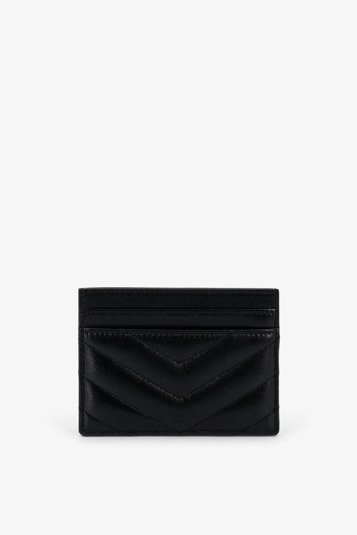 Saint Laurent women’s cassandre black leather card holder with chevron quilted pattern for stylish organization