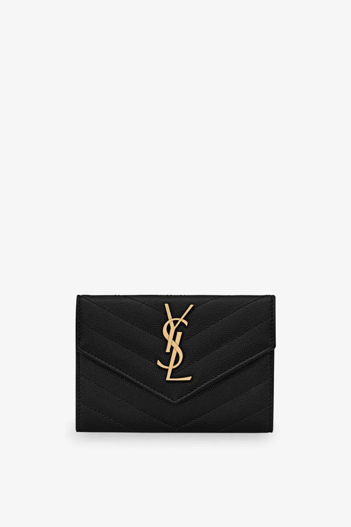 Black quilted leather ysl card case with gold-tone interlocking monogram logo from saint laurent women’s cassandre wallet