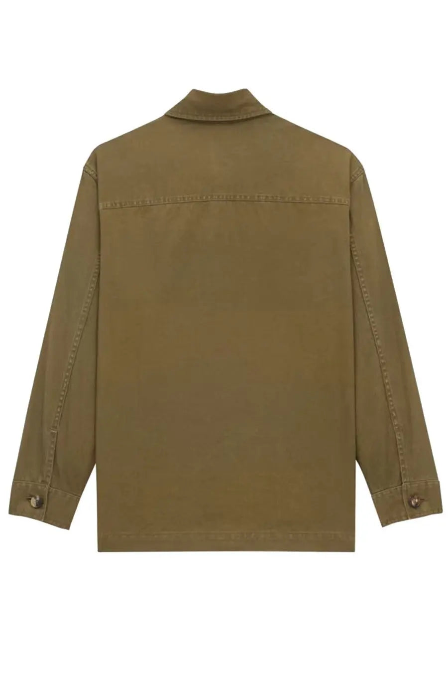 Saint Laurent women’s cassandre overshirt in olive green cotton with classic collar and buttoned cuffs