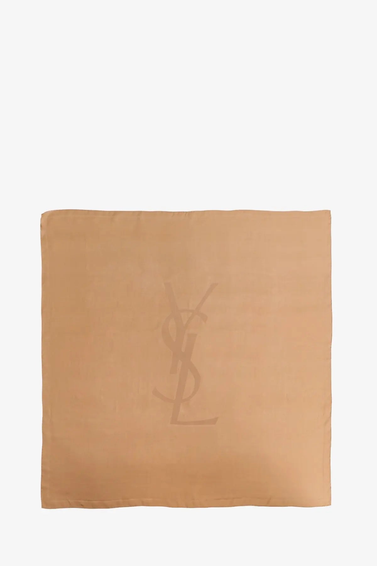 Saint Laurent women’s Cassandre silk scarf beige with subtle monogram logo in soft silk fabric