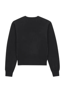 Saint Laurent women’s Cassandre black crewneck sweatshirt with long sleeves and ribbed cuffs in cotton blend material