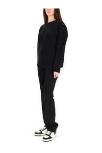 Saint Laurent women’s cassandre black oversized crewneck sweatshirt with long sleeves and ribbed cuffs