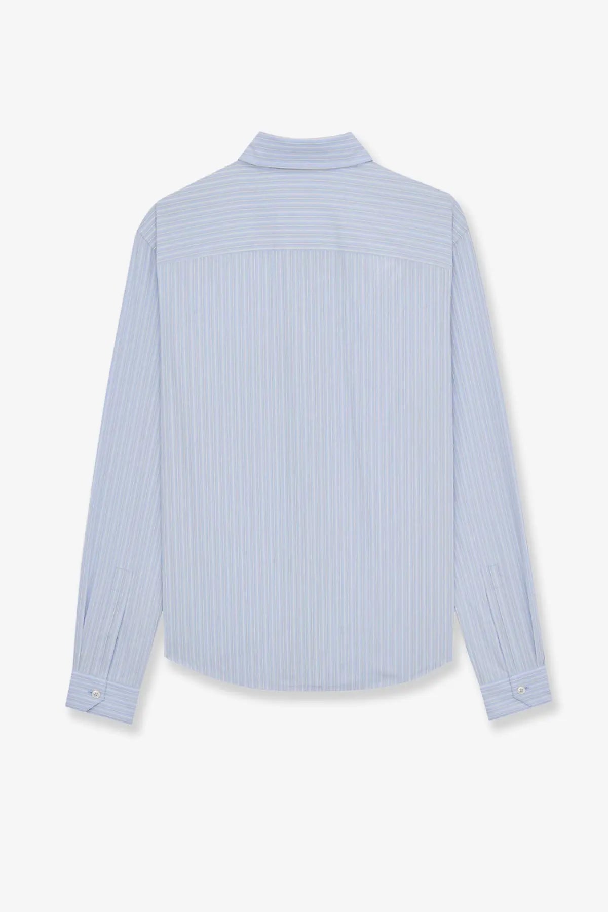Saint Laurent women’s certified cotton shirt in light blue and white vertical stripes with long sleeves and a collar