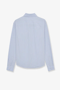 Saint Laurent women’s certified cotton shirt in light blue and white vertical stripes with long sleeves and a collar
