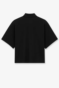 Saint Laurent women’s black cotton blend polo shirt with short sleeves classic collar and smooth fabric texture