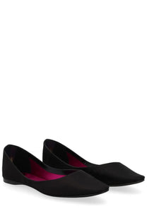 Saint Laurent women’s crepe satin ballerina lou black flats with pointed toe and vibrant magenta lining