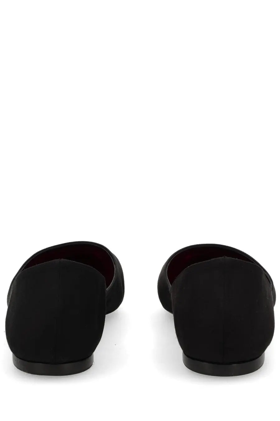 Saint Laurent women’s black crepe satin ballerina loafers with sleek minimalist design and subtle stitching details