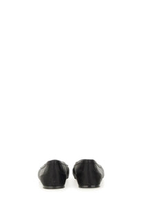Saint Laurent women’s black leather loafers with a sleek minimalist design and crepe satin poppy ballerina detail