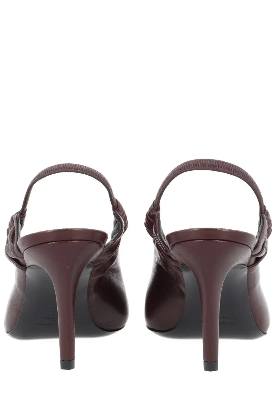 Saint Laurent women’s Écolleté Anne Marie brown burgundy leather slingback heels with braided ankle straps and polished finish