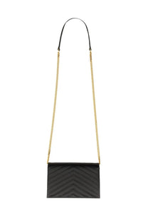 Saint Laurent women’s envelope Cassandre wallet in black quilted leather with gold-tone chain strap crossbody bag