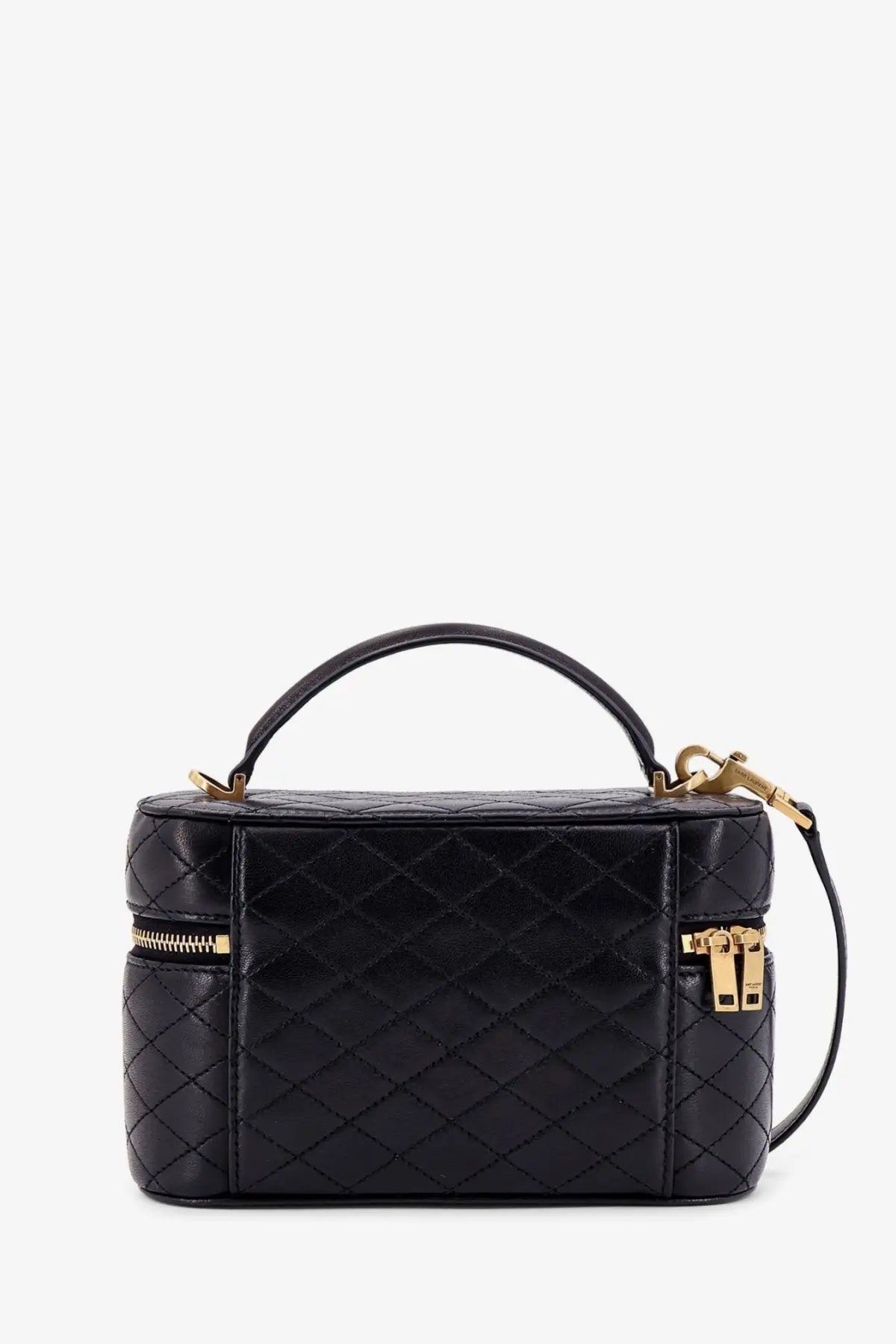 Saint Laurent women’s Gaby vanity bag black quilted leather crossbody with gold-tone hardware and top handle