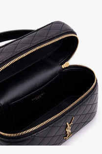 Black quilted leather ysl belt bag with gold-tone hardware from saint laurent womens gaby vanity crossbody bag