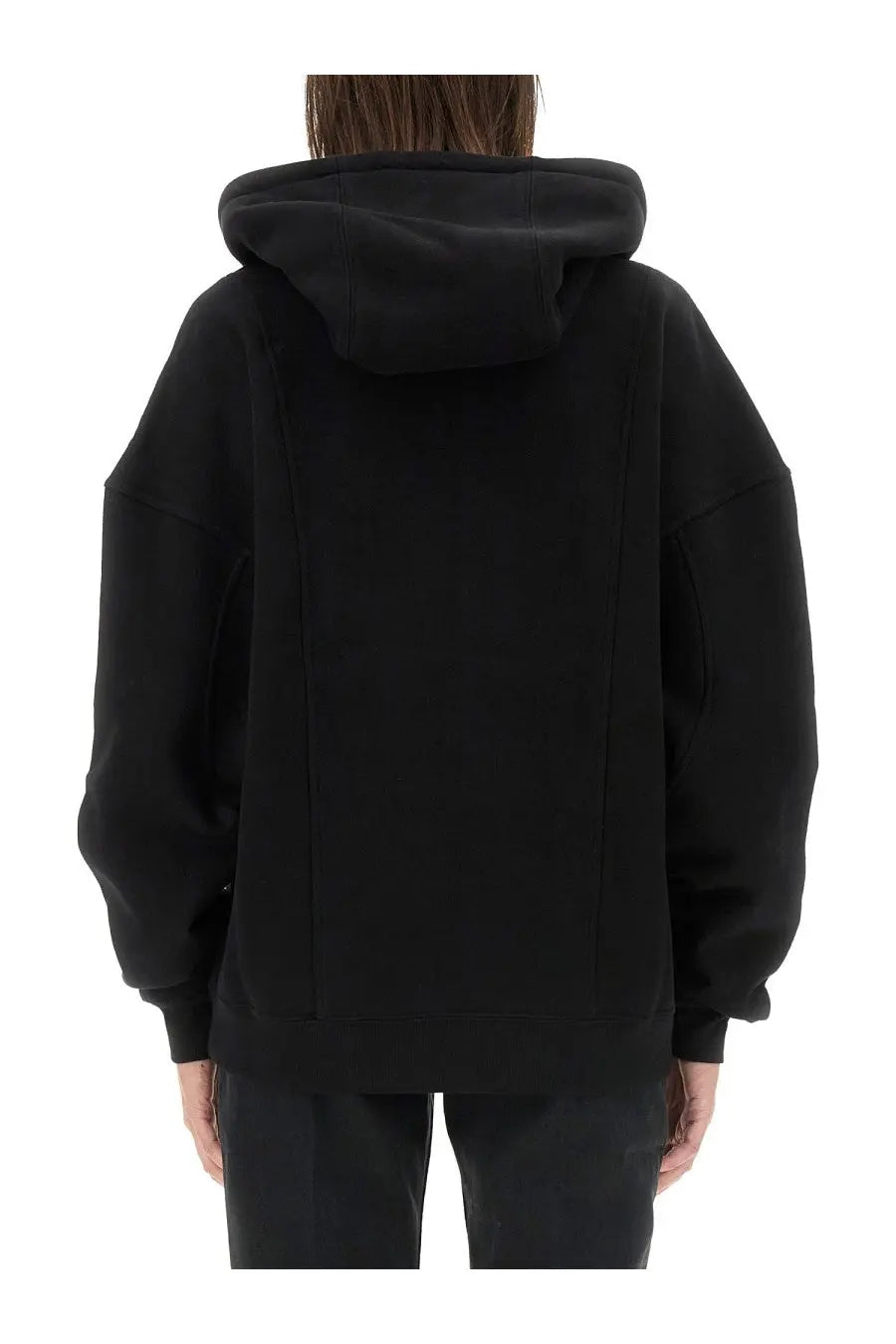 Saint Laurent women’s black oversized hoodie with relaxed boxy fit and ribbed cuffs