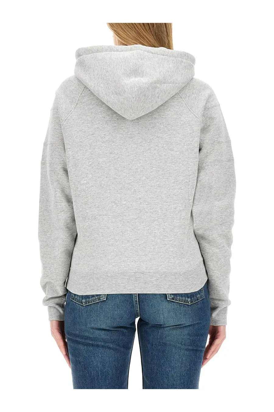 Saint laurent women’s heather gray hooded sweatshirt with ribbed cuffs and hem made from soft cotton blend