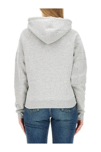Saint laurent women’s heather gray hooded sweatshirt with ribbed cuffs and hem made from soft cotton blend