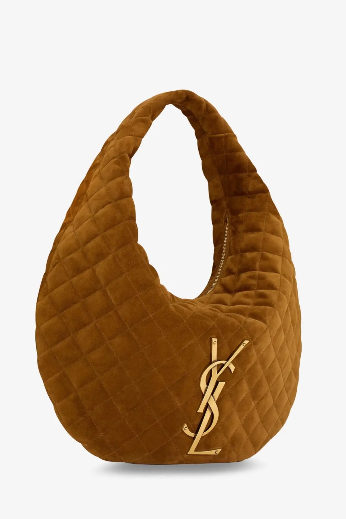 Saint Laurent women’s icare hobo bag beige caramel quilted velvet with gold-tone ysl logo and suede accents