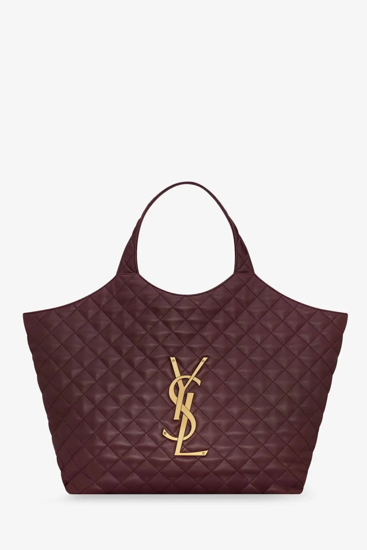 Saint Laurent women’s icare burgundy quilted leather tote bag with gold-tone ysl logo emblem