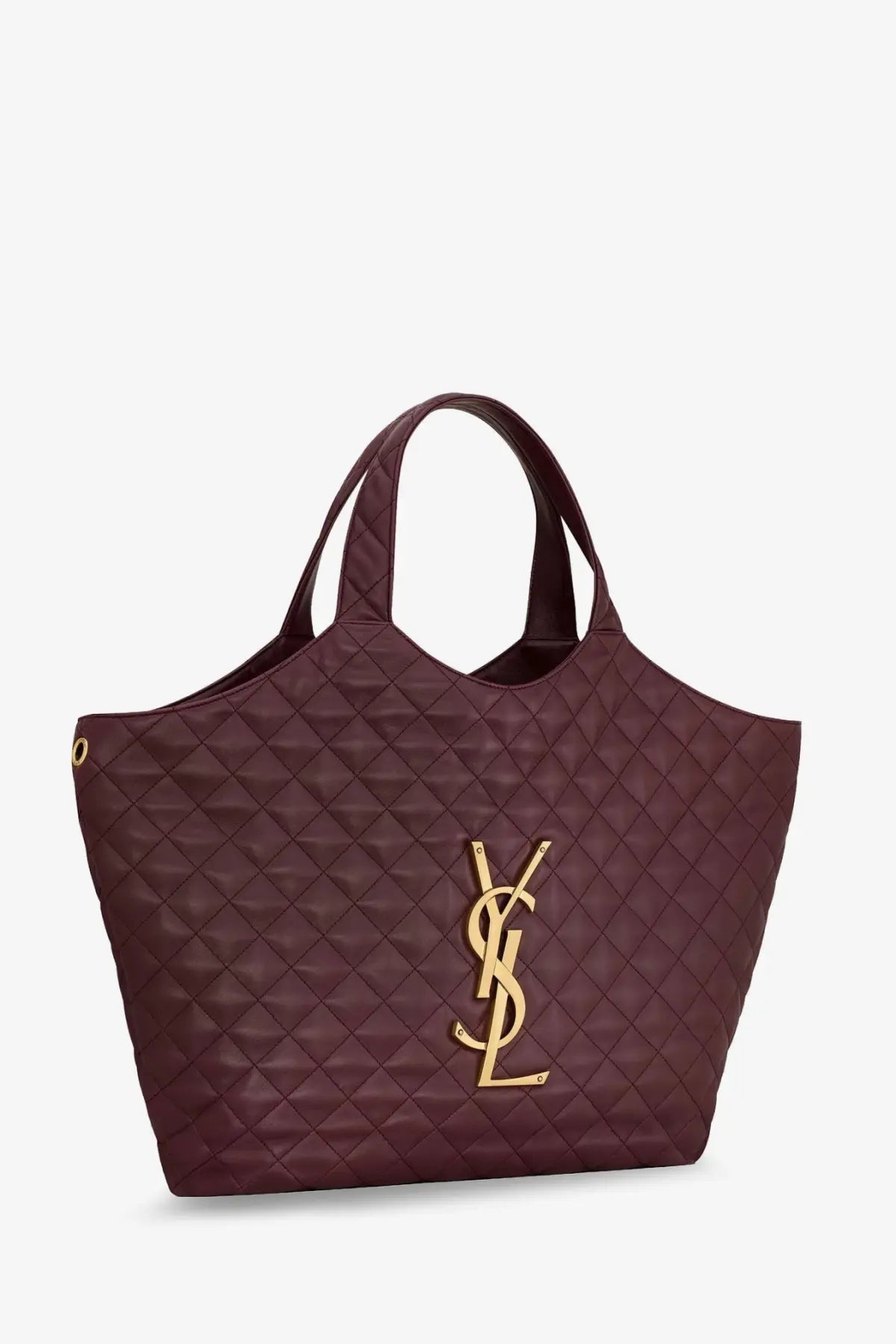 Saint Laurent women’s icare burgundy quilted leather tote bag with gold-tone ysl logo emblem