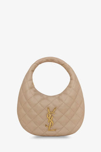 Beige quilted leather hobo bag with gold-tone ysl logo from saint laurent women’s icarino collection