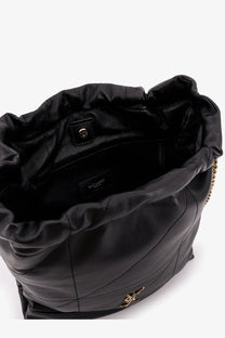 Saint Laurent women’s Jamie Pochon black quilted leather bucket bag with gold-tone YSL logo hardware