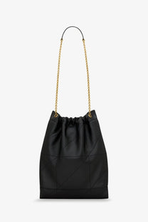 Saint Laurent women’s Jamie Pochon black quilted leather bucket bag with gold-tone chain shoulder strap