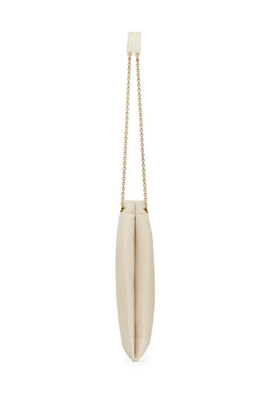 Saint Laurent women’s Jamie Ponchon cream-colored minimalist clutch bag with slender gold-tone chain strap