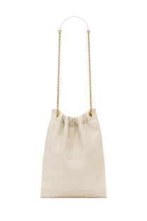 Saint Laurent women’s Jamie ponchon bag in cream leather with gold-tone chain strap and drawstring closure