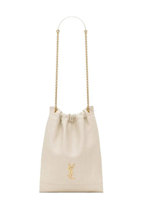 Saint Laurent women’s Jamie Ponchon cream leather bucket bag with gold chain strap and YSL logo emblem