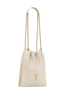 Saint Laurent women’s Jamie Ponchon cream leather bucket bag with gold chain strap and YSL logo emblem white