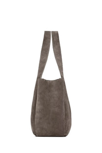 Saint Laurent women’s le à bea taupe suede tote bag with long shoulder straps in grey color
