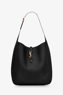Black leather saint Laurent women’s le À hammered shoulder bag with gold-tone YSL logo clasp