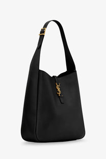 Saint Laurent women’s le à hammered leather black shoulder bag with gold-tone hardware and adjustable strap