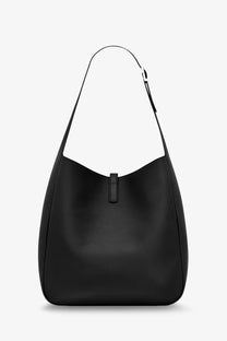 Saint Laurent women’s le à black leather hobo shoulder bag with sleek minimalist design and front flap closure
