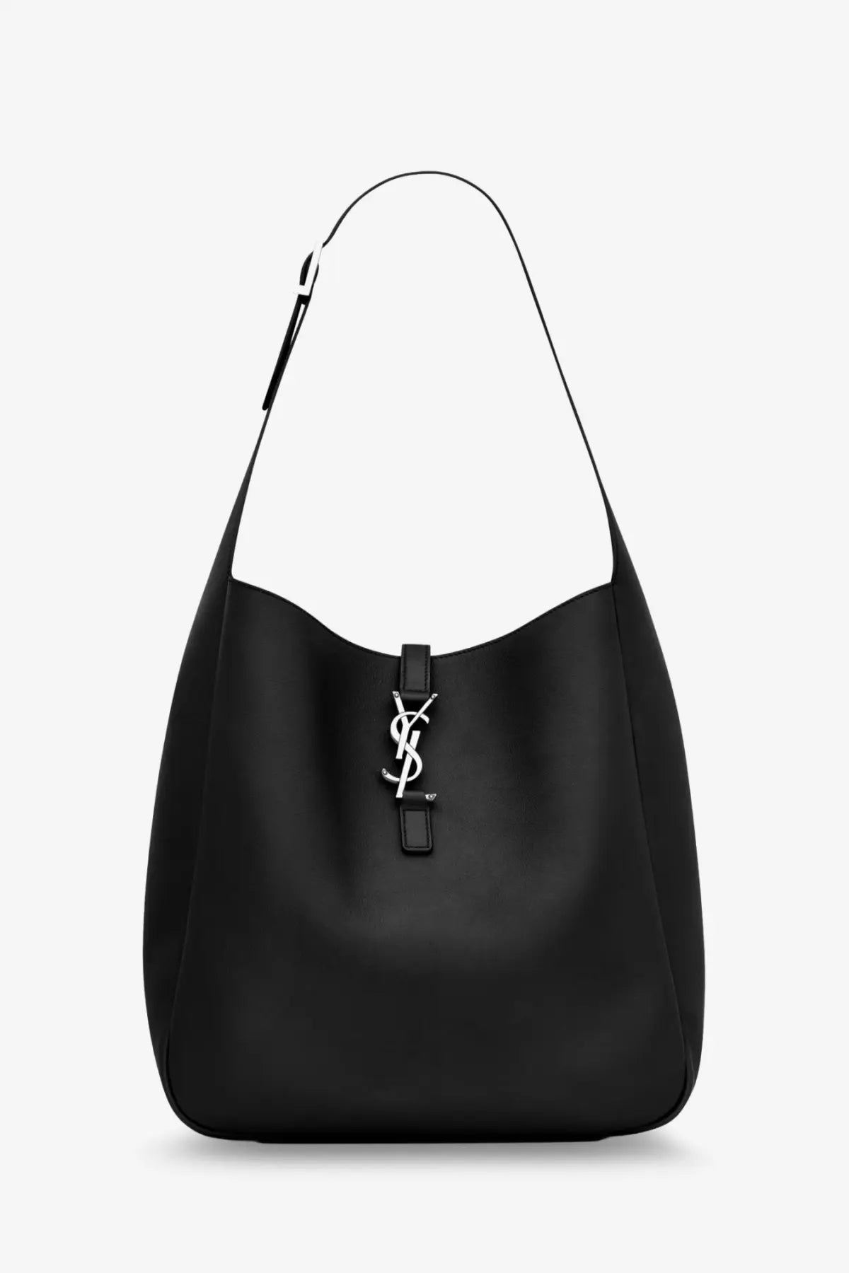 Saint Laurent women’s black leather shoulder bag with silver-tone ysl logo clasp and adjustable strap