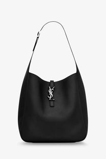 Saint Laurent women’s black leather shoulder bag with silver-tone ysl logo clasp and adjustable strap